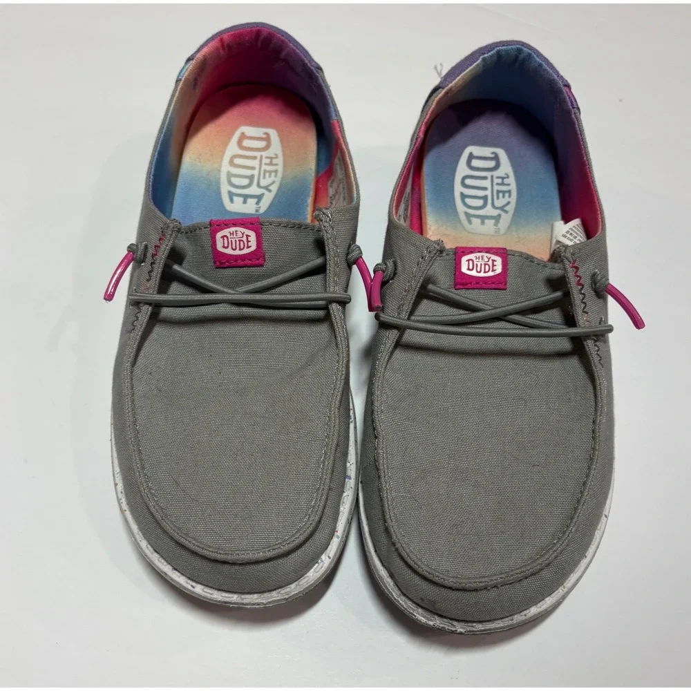 Hey Dude Wendy Y Color Fun Grey Rainbow Slip On Shoes Kids‎ Size J2